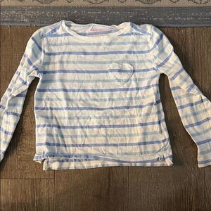 Girls' Blue & White Striped Long-Sleeve Top - Heart Pocket